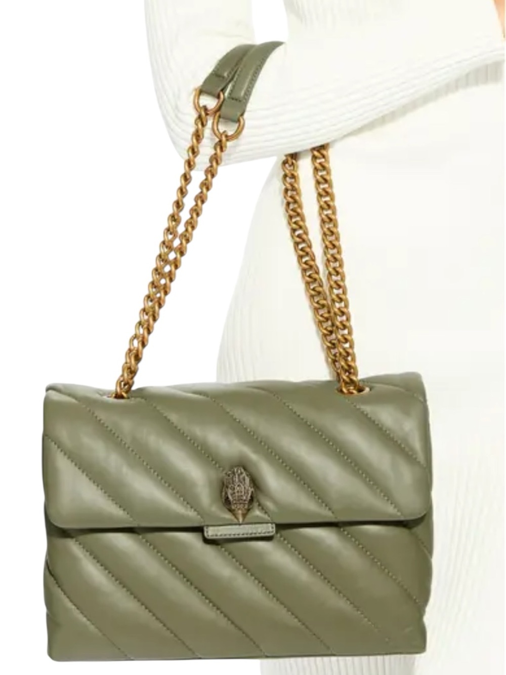 Kurt Geiger Quilted Olive Large Soho Shoulder Bag with Gold Chain